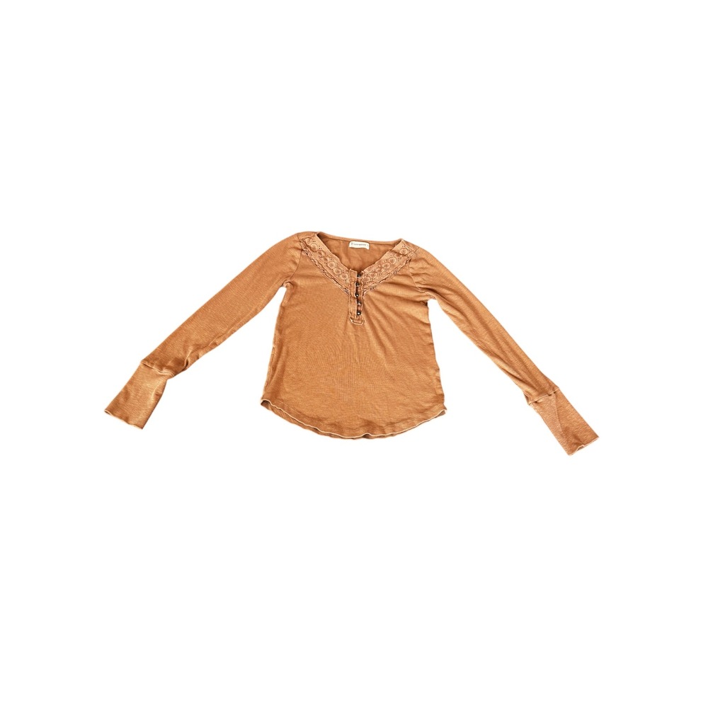 Lucky Brand Womens Terracotta Orange Eyelet Lace Thermal Henley Top Size S